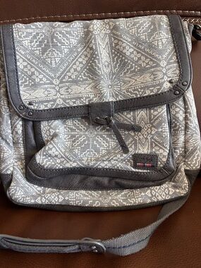 The Sak Gray and Cream Patterned Messenger Bag